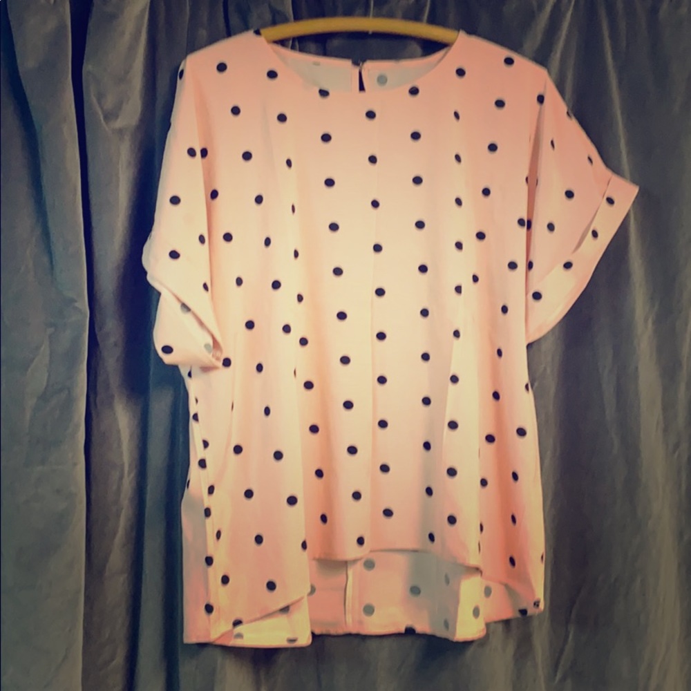 Pink and black polka dot blouse XL